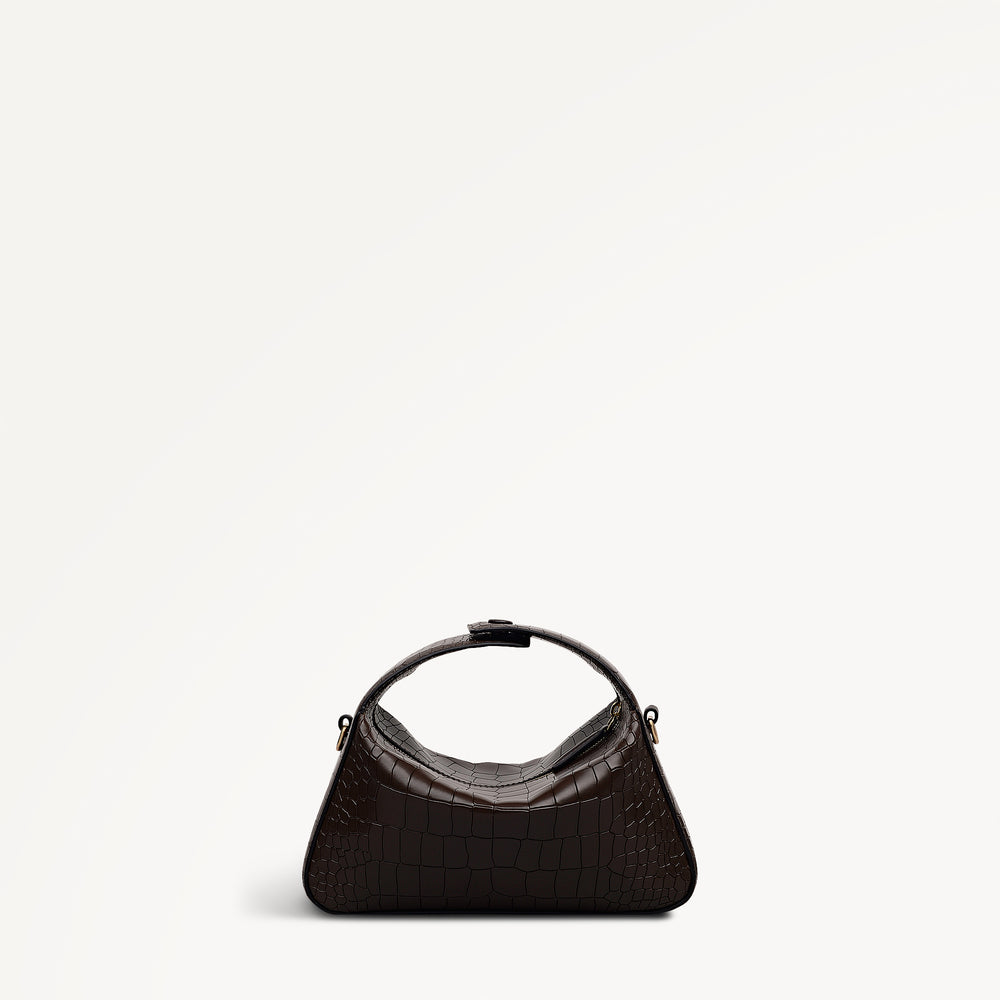 De Beauvoir Leather Small Ziptop Satchel Bag in Dark Oak - 112304