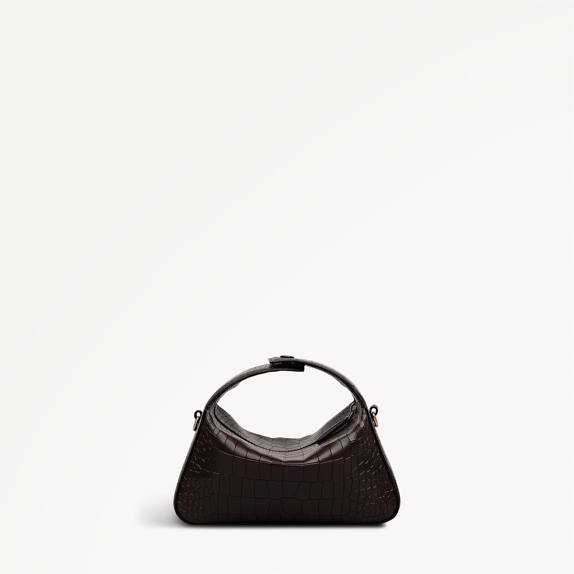 De Beauvoir Leather Small Ziptop Grab Bag in Dark Oak - 112304