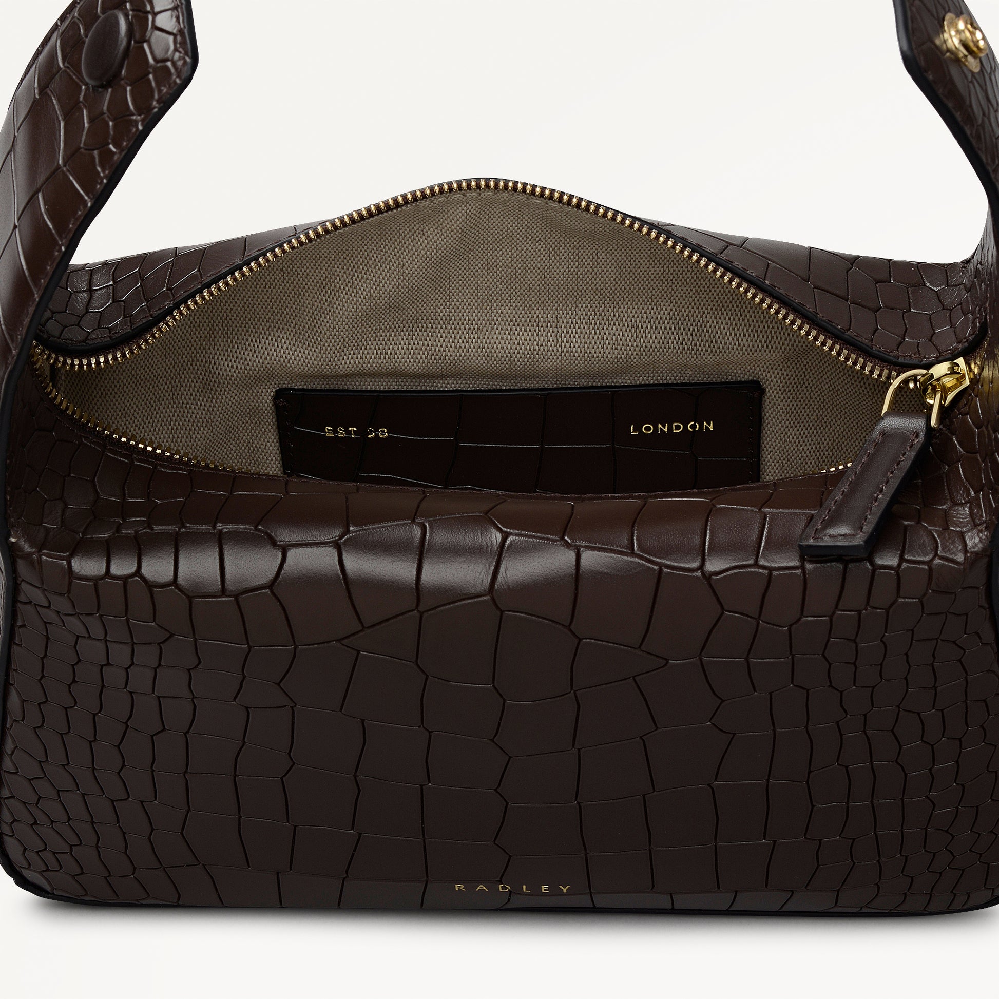De Beauvoir Leather Small Ziptop Grab Bag in Dark Oak - 112304