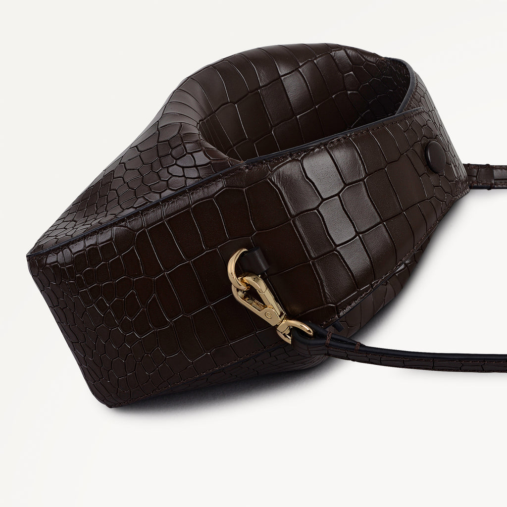 De Beauvoir Leather Small Ziptop Grab Bag in Dark Oak - 112304