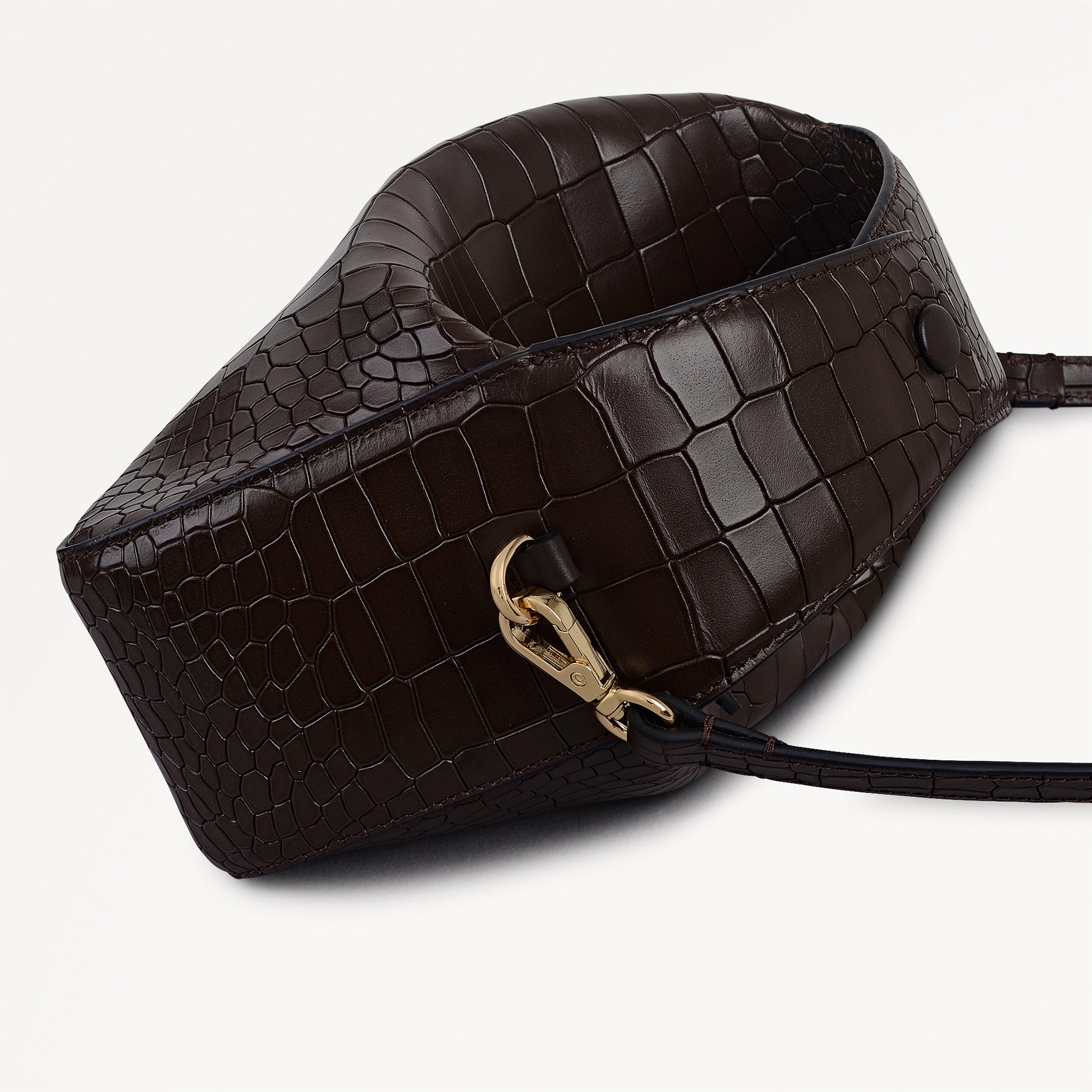 De Beauvoir Leather Small Ziptop Grab Bag in Dark Oak - 112304