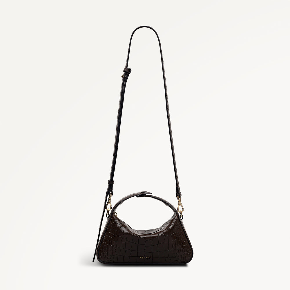 De Beauvoir Leather Small Ziptop Satchel Bag in Dark Oak - 112304