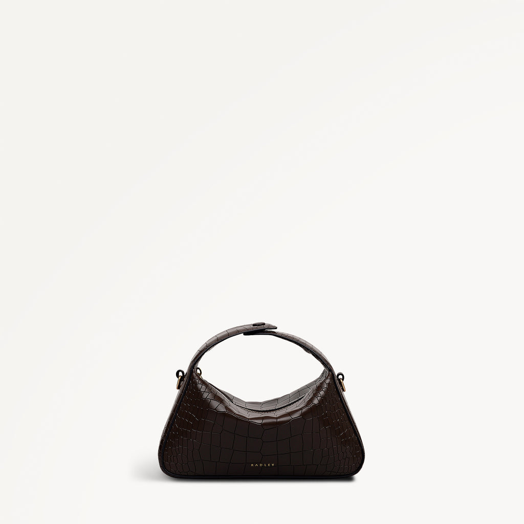 De Beauvoir Leather Small Ziptop Grab Bag in Dark Oak - 112304