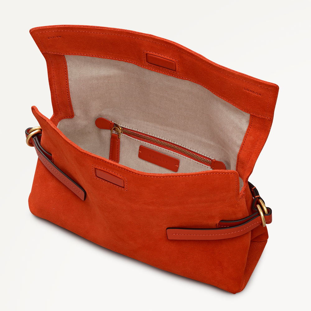 Fleet Street Leather Medium Flapover Clutch Bag in Flame - 112306