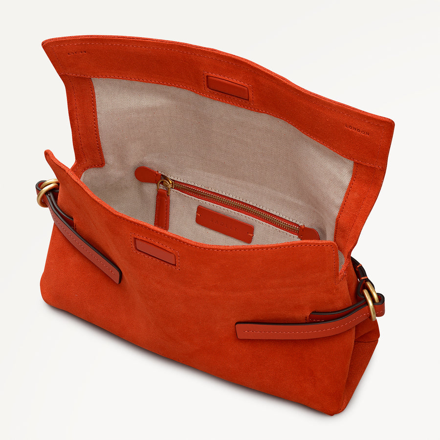Fleet Street Leather Medium Flapover Clutch Bag in Flame - 112306