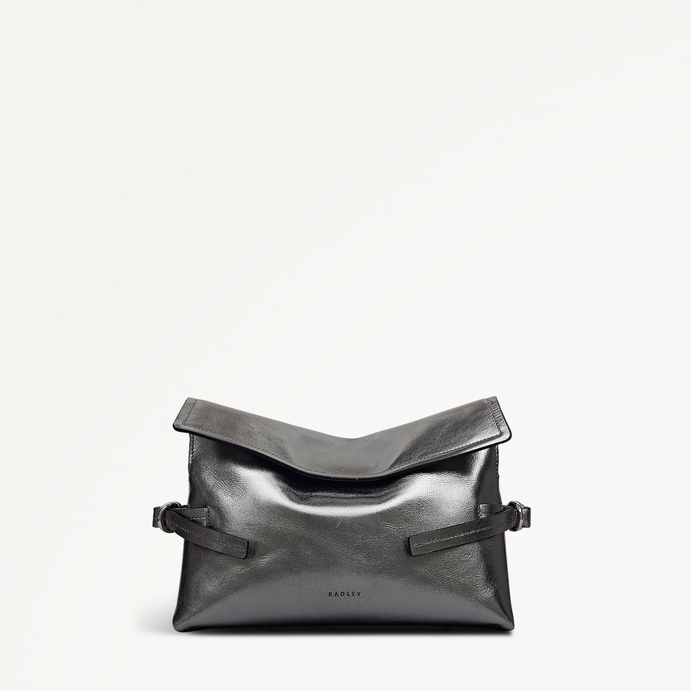 Fleet Street Leather Medium Flapover Clutch Bag in Silver - 112307