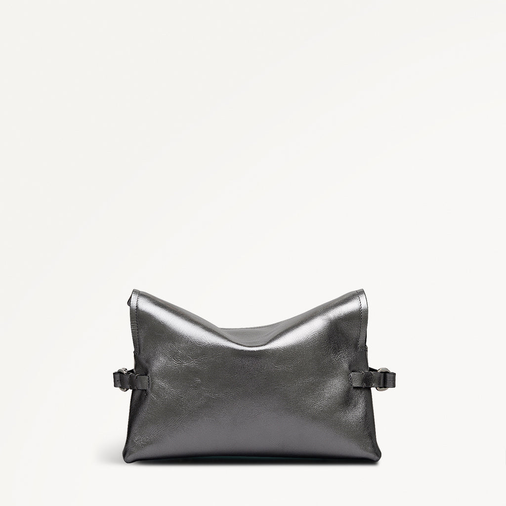 Fleet Street Leather Medium Flapover Clutch Bag in Silver - 112307