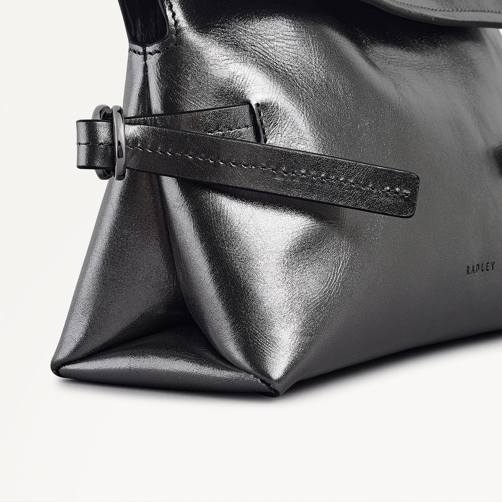 Fleet Street Leather Medium Flapover Clutch Bag in Silver - 112307