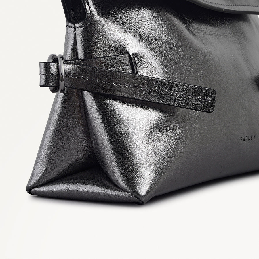 Fleet Street Leather Medium Flapover Clutch Bag in Silver - 112307