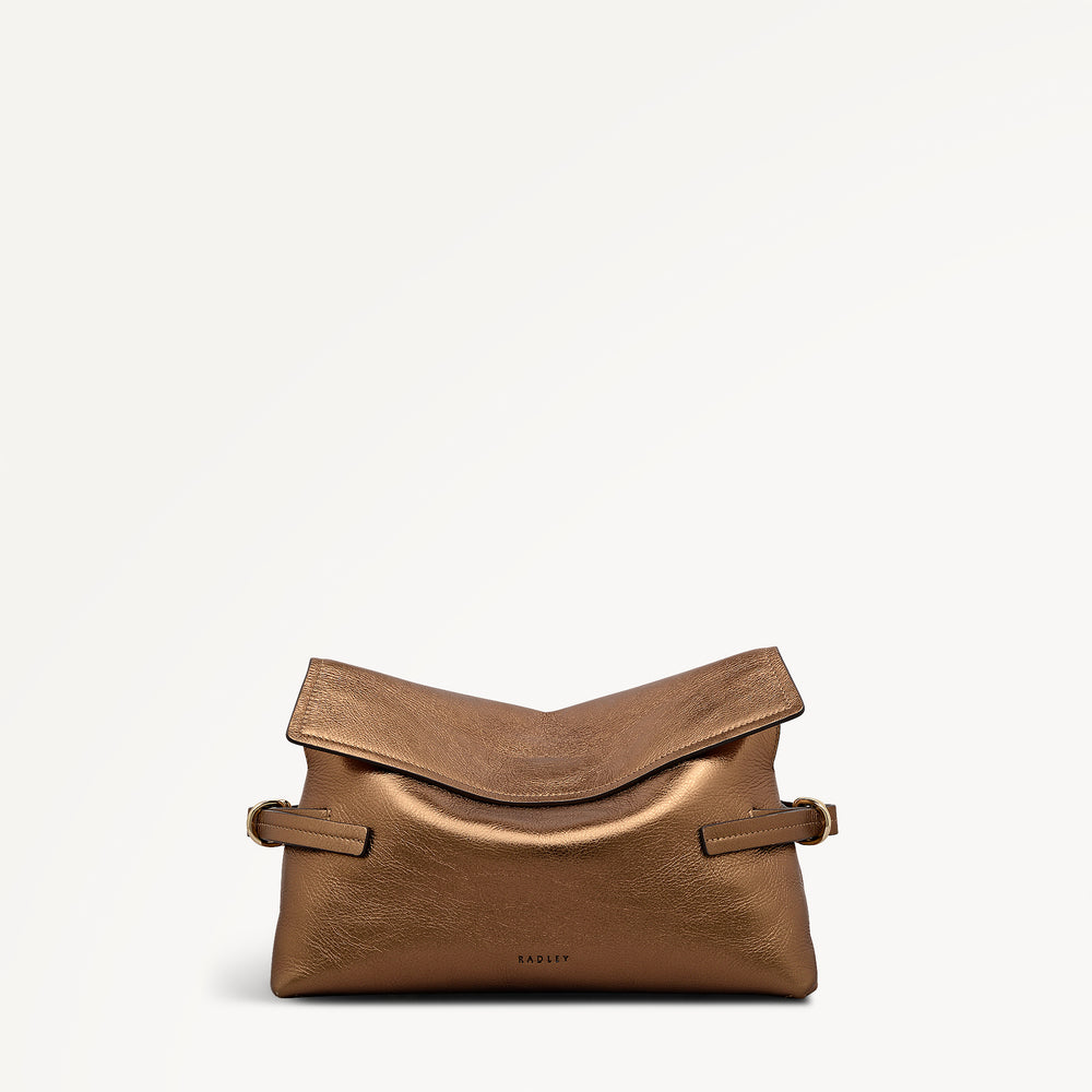 Fleet Street Leather Medium Flapover Clutch Bag in Olive Gold - 112308