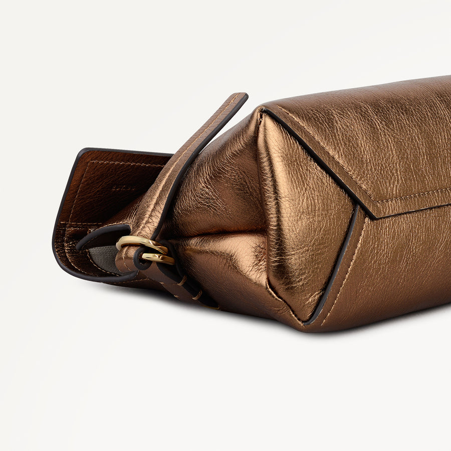 Fleet Street Leather Medium Flapover Clutch Bag in Olive Gold - 112308