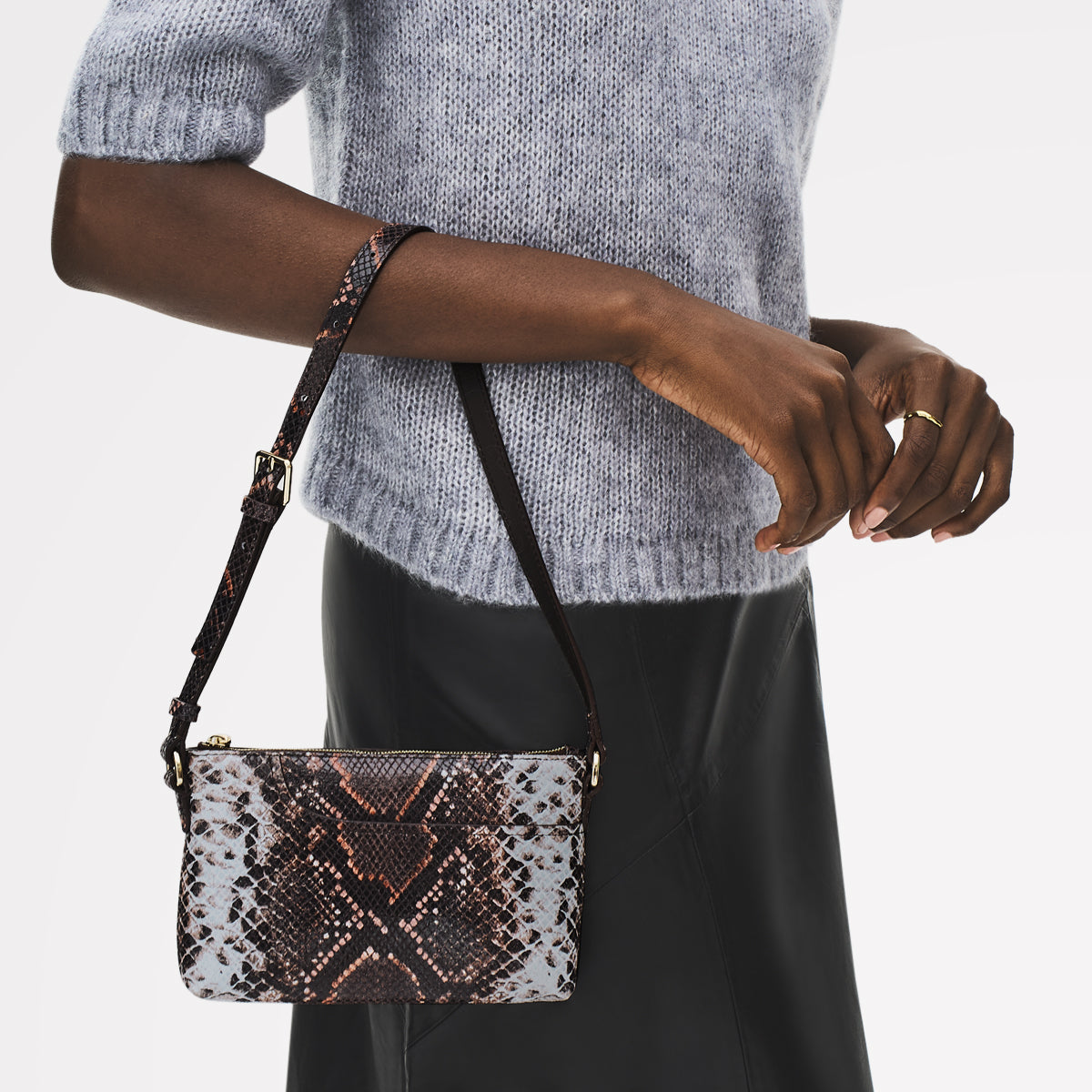 Pockets Leather Mini Ziptop Ew Shoulder Bag in Carmine - 112309