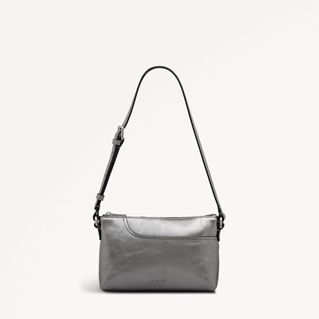 Pockets Leather Mini Ziptop Ew Shoulder Bag in Silver - 112310