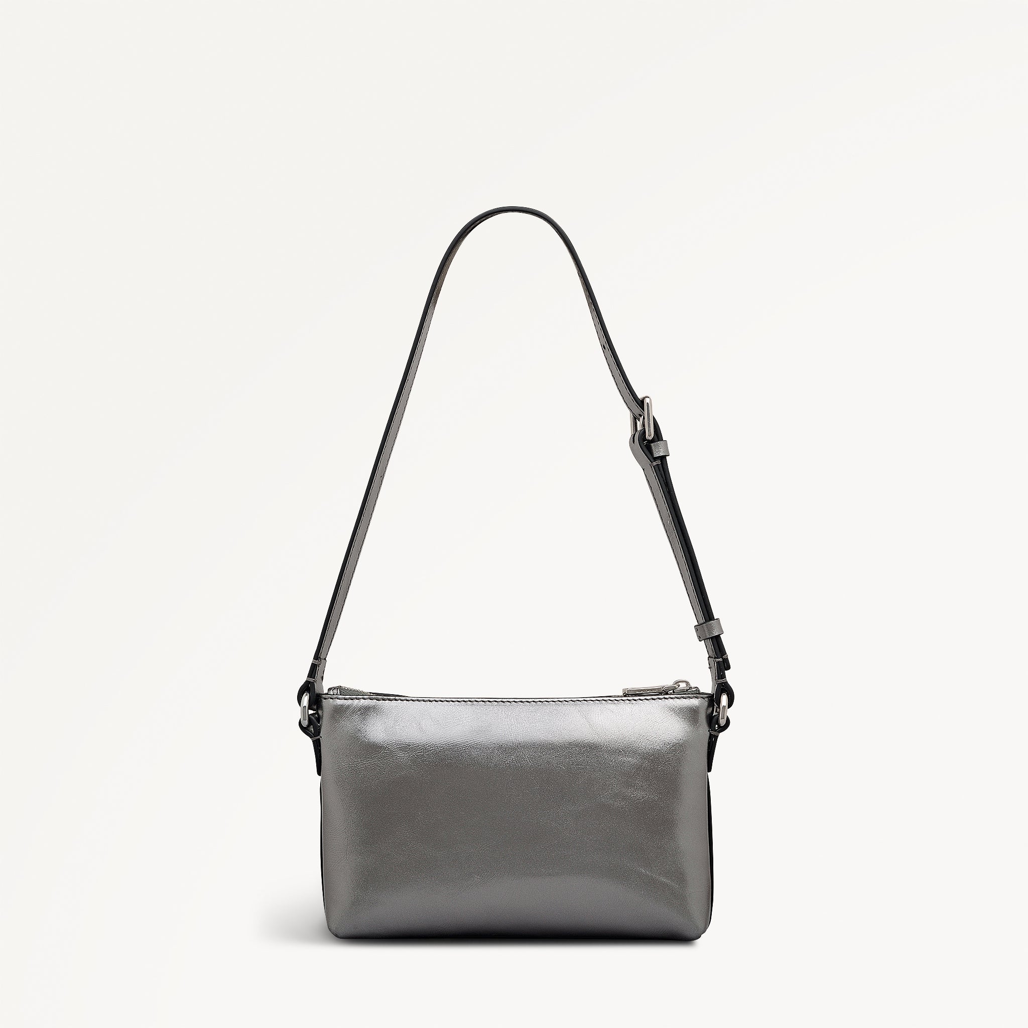 Pockets Leather Mini Ziptop Ew Shoulder Bag in Silver - 112310