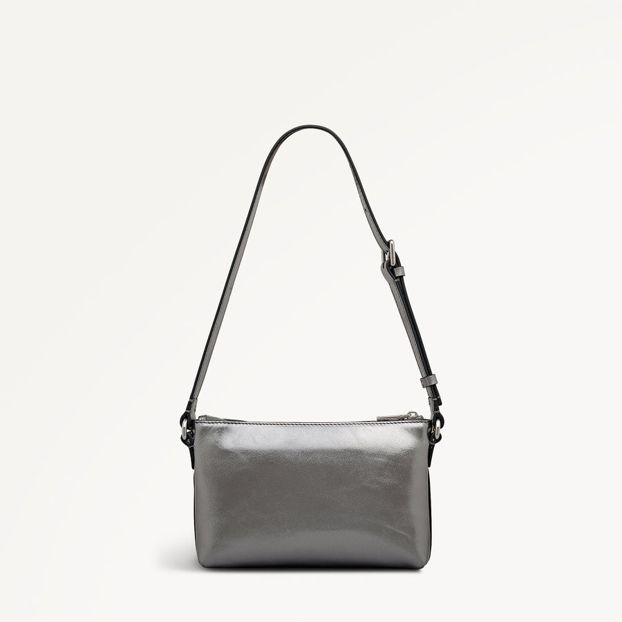 Pockets Leather Mini Ziptop Ew Shoulder Bag in Silver - 112310
