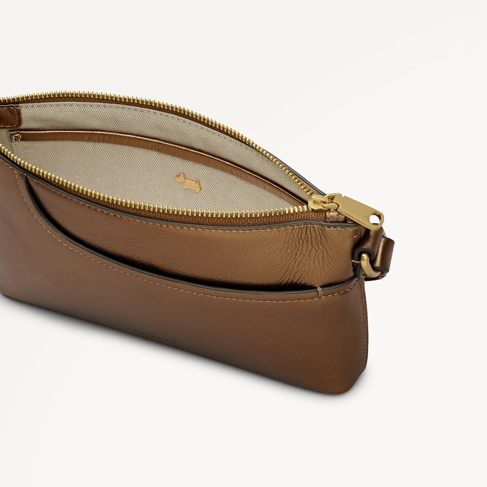 Pockets Leather Mini Ziptop Ew Shoulder Bag in Olive Gold - 112311