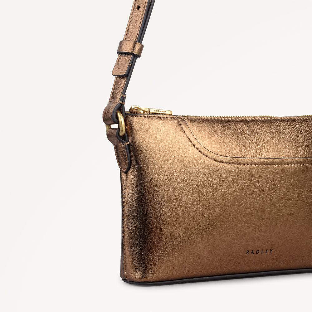 Pockets Leather Mini Ziptop Ew Shoulder Bag in Olive Gold - 112311