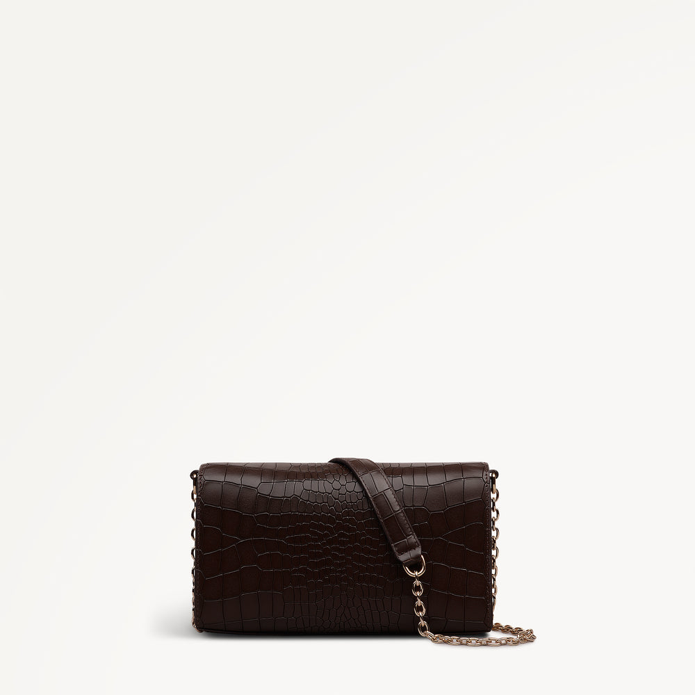 The Rathbone - Faux Croc Micro Flapover Cross Body Dark Oak - 112312
