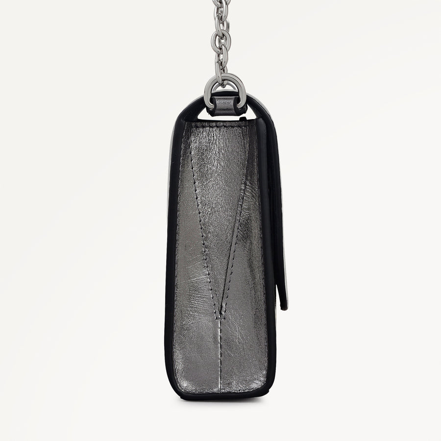 The Rathbone - Metallic Micro Flapover Cross Body Silver - 112313