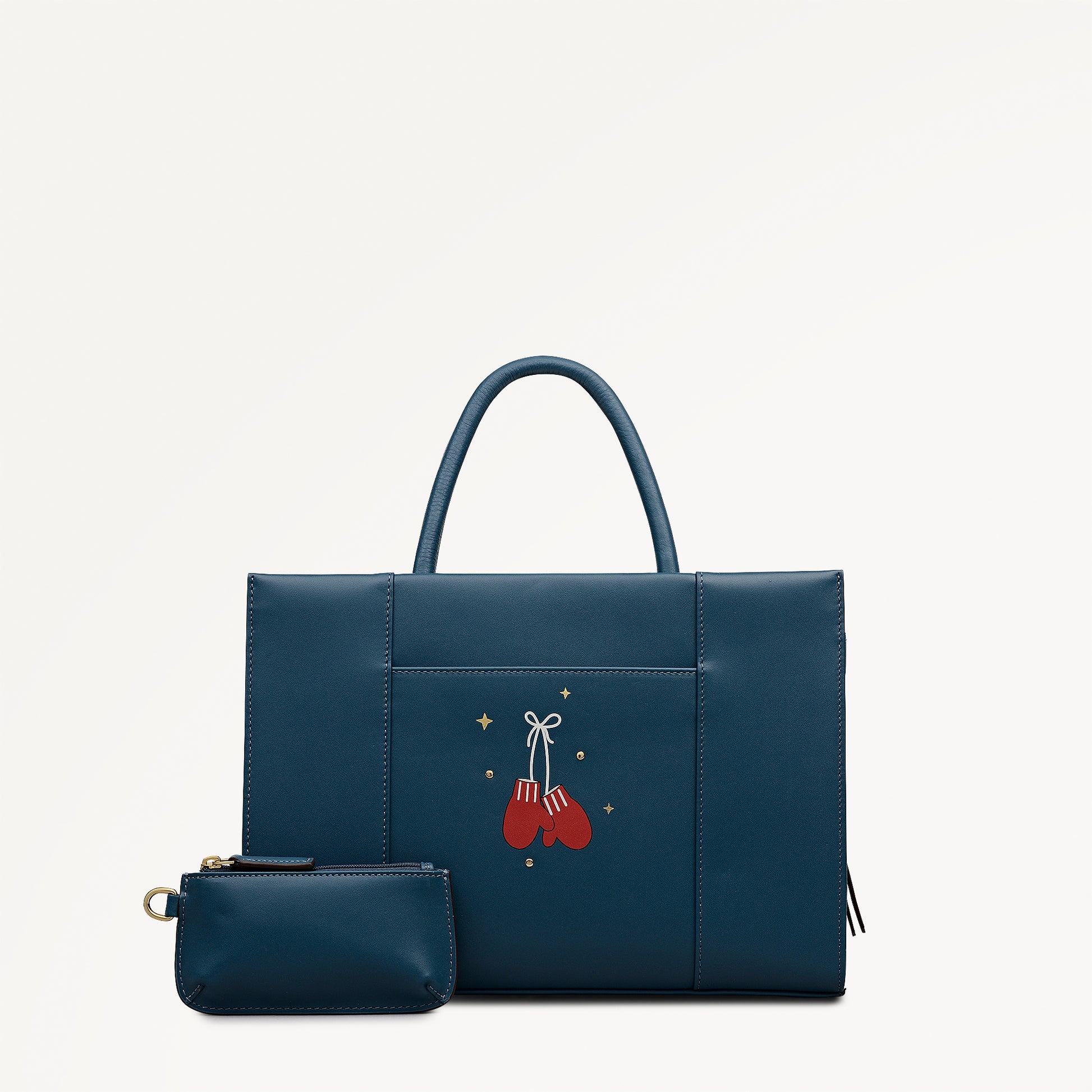 An Ice Day Leather Medium Ziptop Grab Bag in Teal - 112317