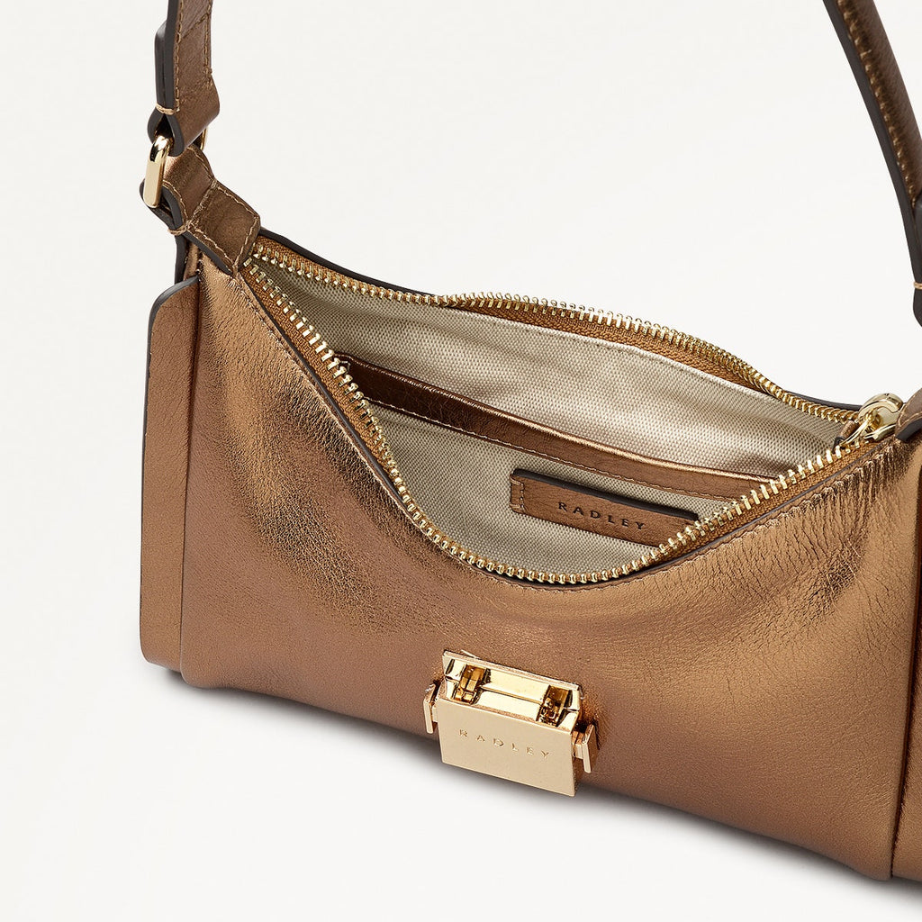 Sloane Mews Leather Small Ziptop Shoulder Bag in Olive Gold - 112350