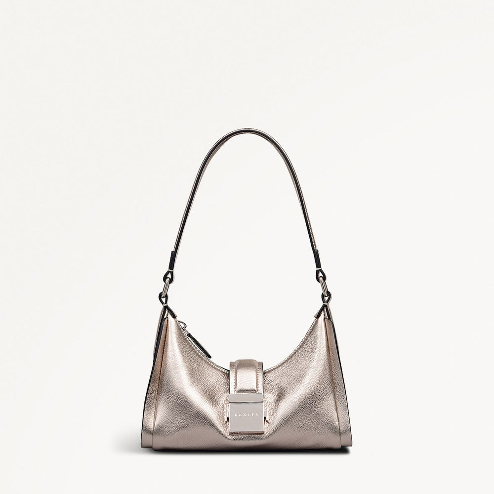 Sloane Mews Leather Small Ziptop Shoulder Bag in Pyrite - 112351