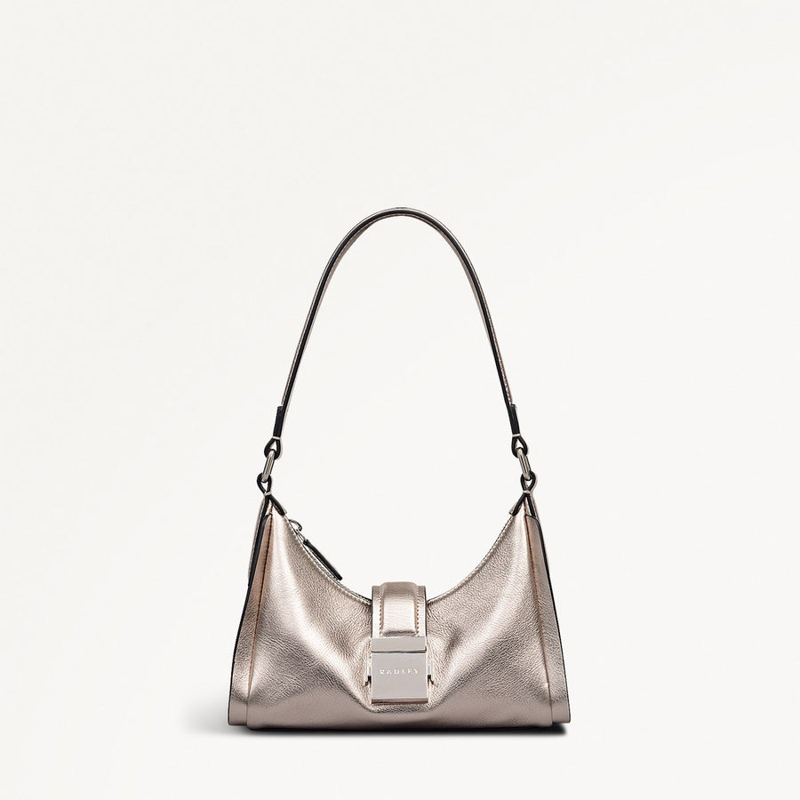Sloane Mews Leather Small Ziptop Shoulder Bag in Pyrite - 112351