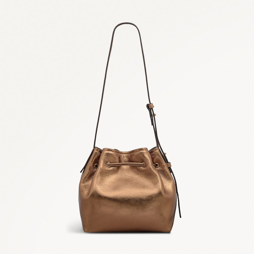 York Mews Leather Small Drawstring Shoulder Bag in Olive Gold - 112357