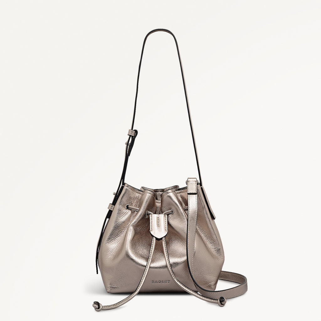 YORK MEWS - METALLIC SMALL DRAWSTRING SHOULDER PYRITE