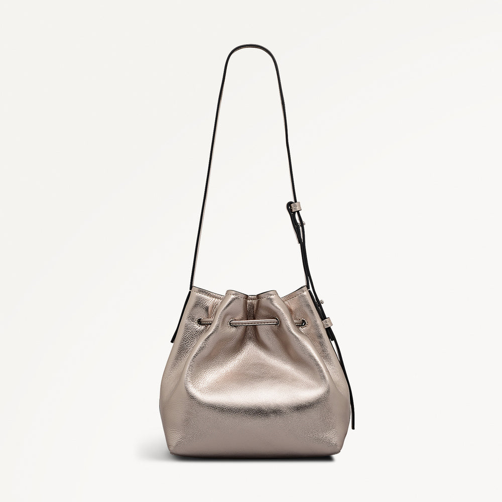 YORK MEWS - METALLIC SMALL DRAWSTRING SHOULDER PYRITE