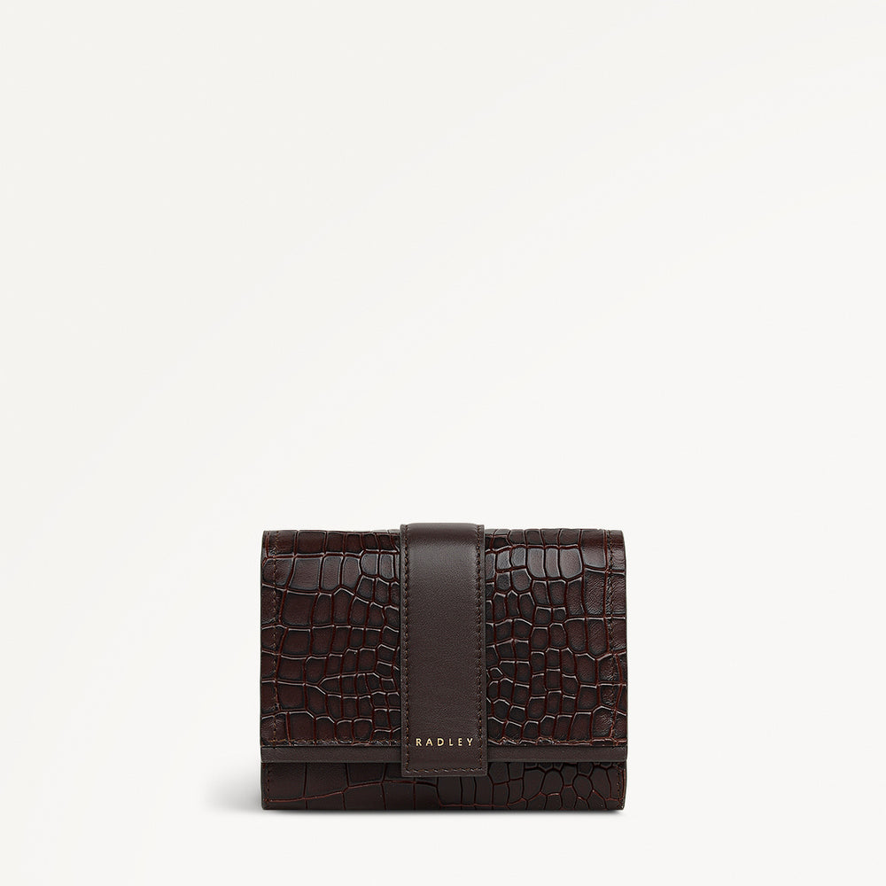 SLOANE MEWS - FAUX CROC MEDIUM FLAPOVER Wallet DARK BROWN