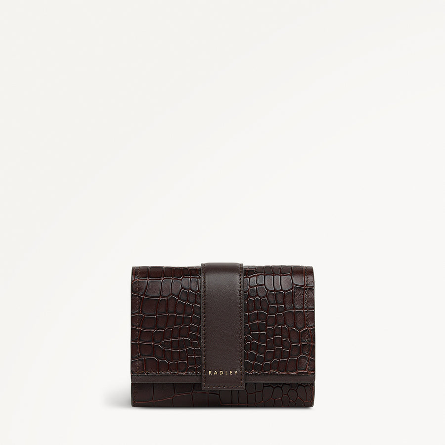 SLOANE MEWS - FAUX CROC MEDIUM FLAPOVER Wallet DARK BROWN