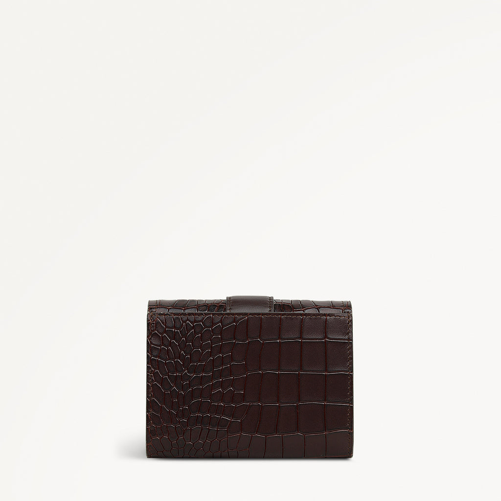 SLOANE MEWS - FAUX CROC MEDIUM FLAPOVER Wallet DARK BROWN