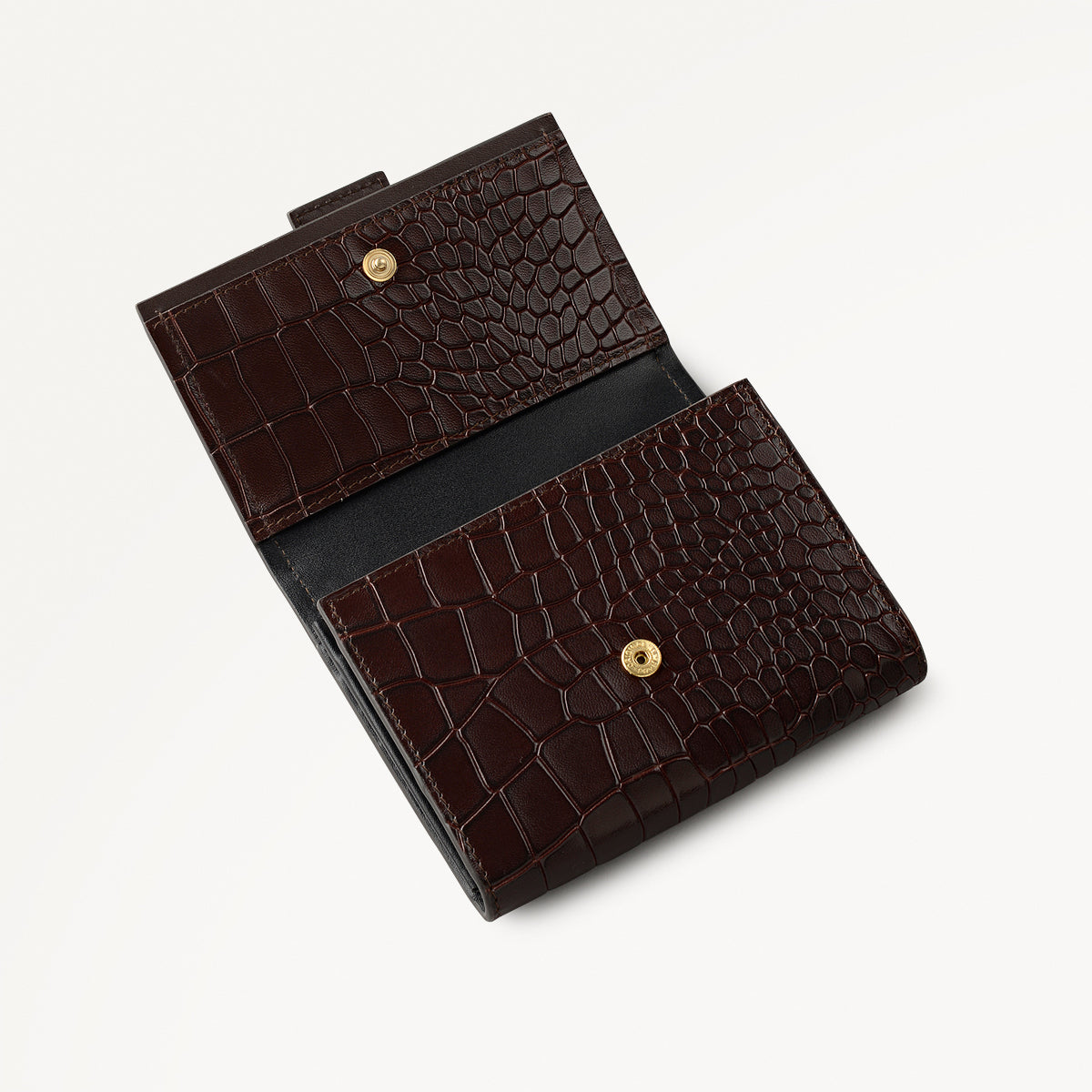 SLOANE MEWS - FAUX CROC MEDIUM FLAPOVER Wallet DARK BROWN