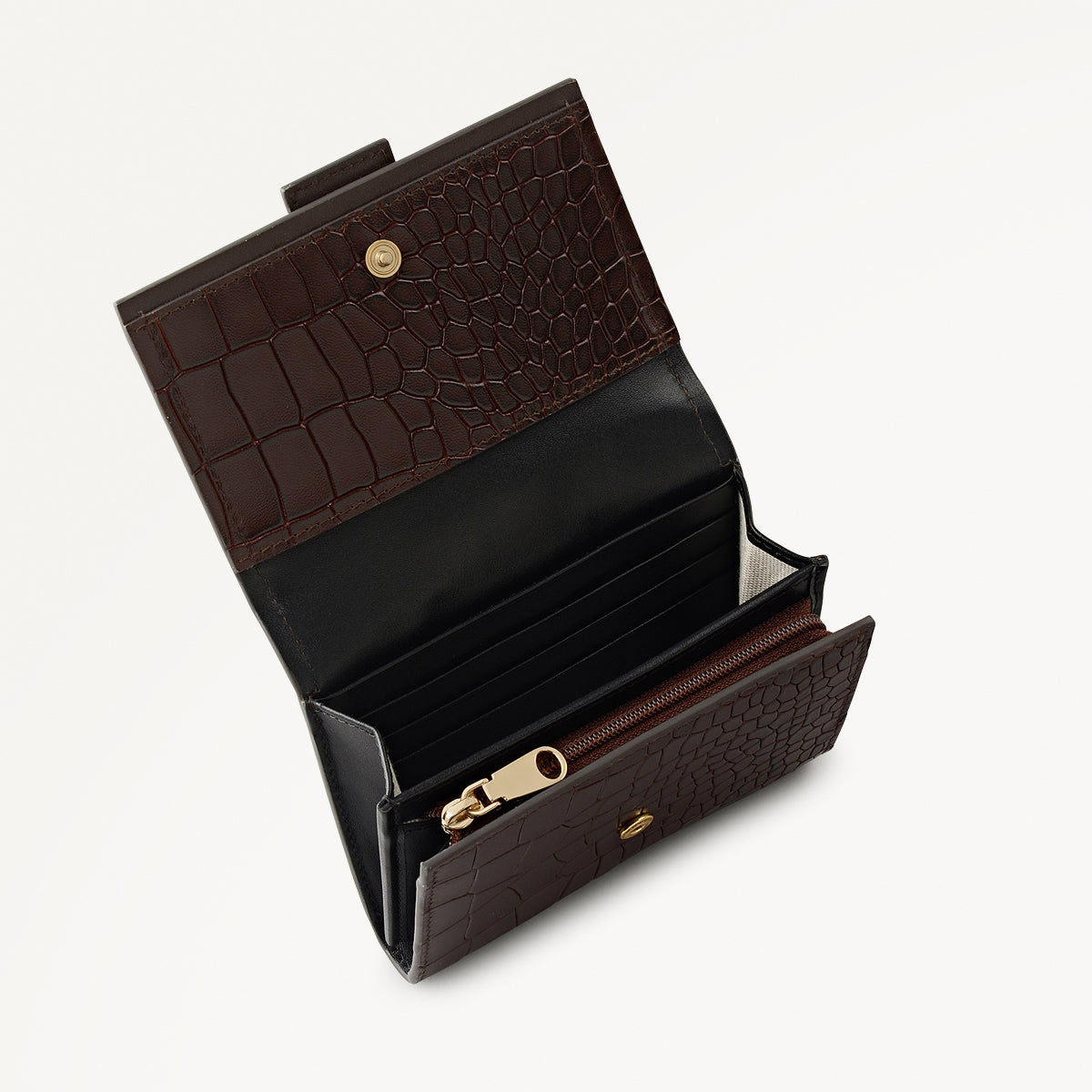 SLOANE MEWS - FAUX CROC MEDIUM FLAPOVER Wallet DARK BROWN