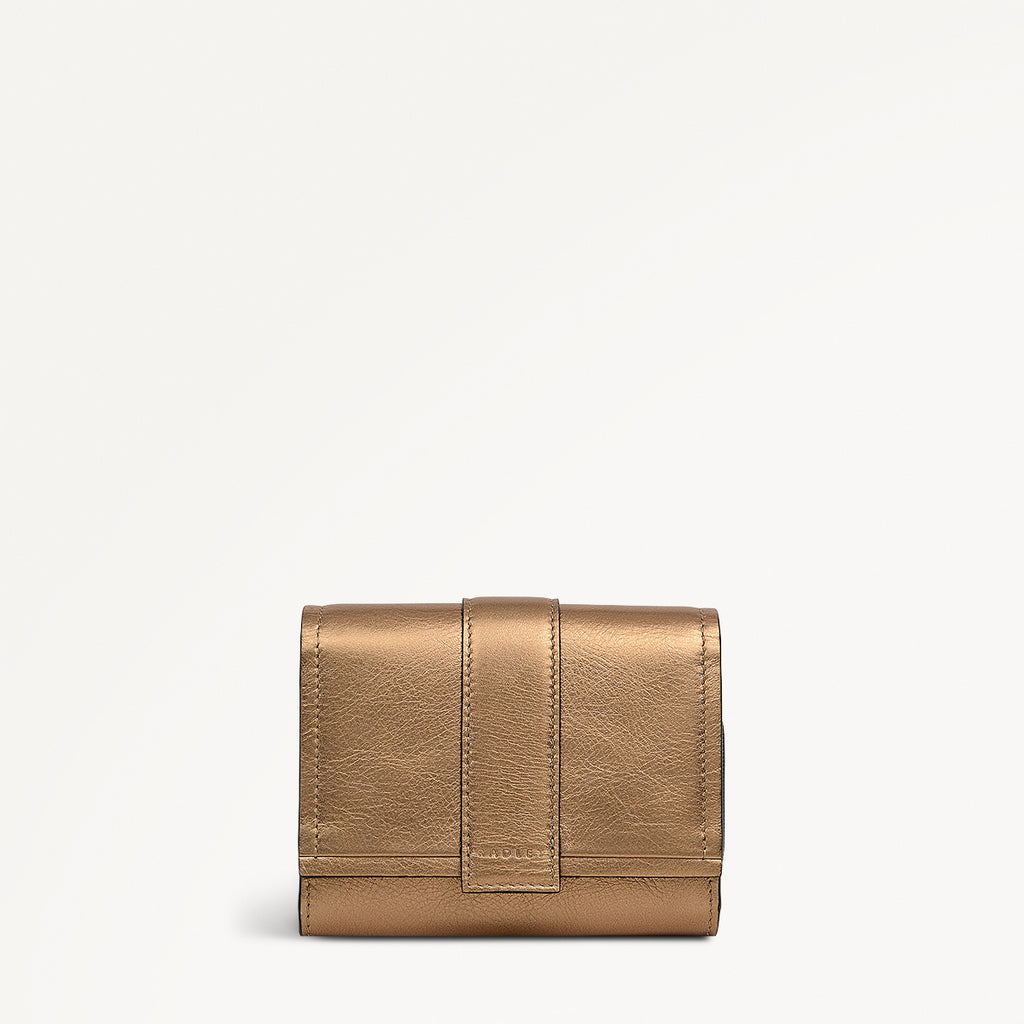 SLOANE MEWS - METALLIC MEDIUM FLAPOVER wallet OLIVE GOLD