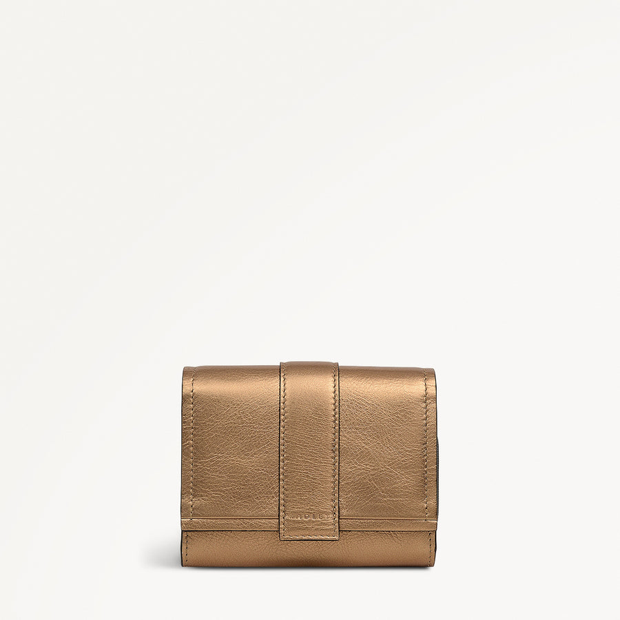SLOANE MEWS - METALLIC MEDIUM FLAPOVER wallet OLIVE GOLD