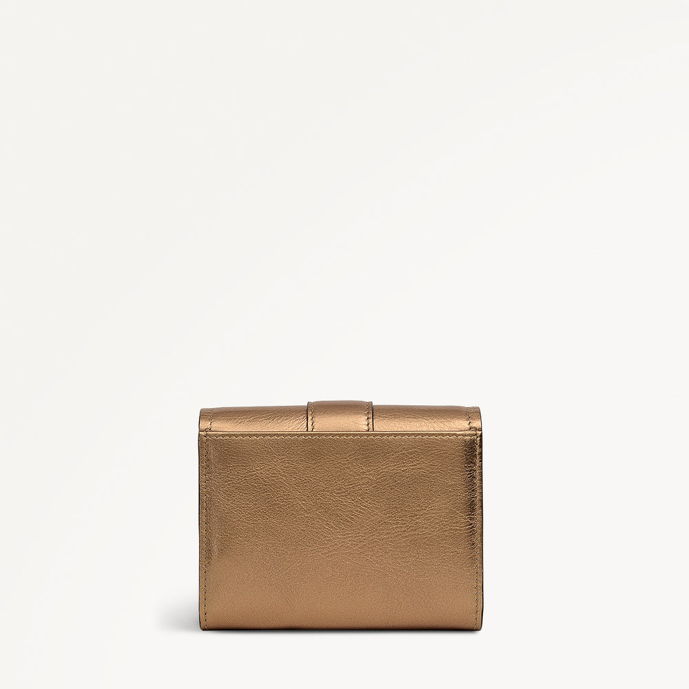 SLOANE MEWS - METALLIC MEDIUM FLAPOVER wallet OLIVE GOLD