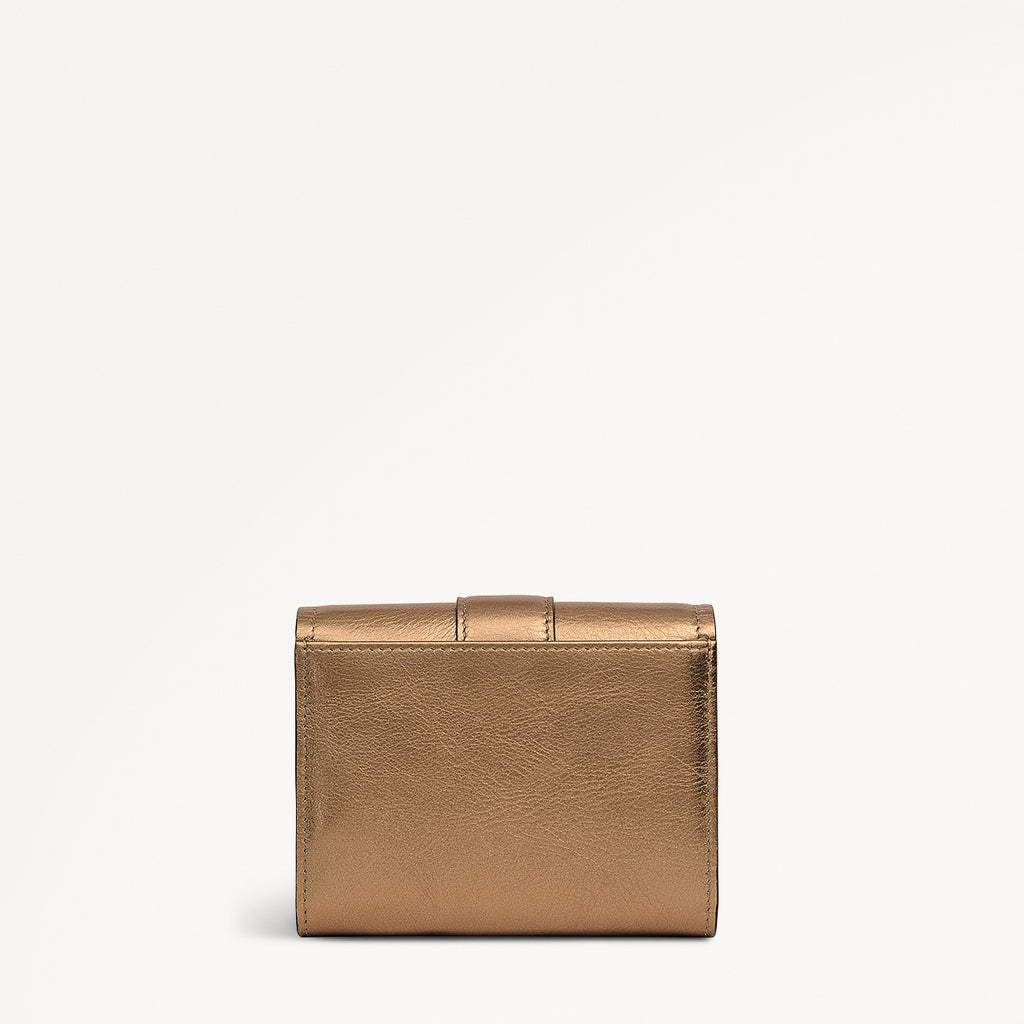 SLOANE MEWS - METALLIC MEDIUM FLAPOVER wallet OLIVE GOLD