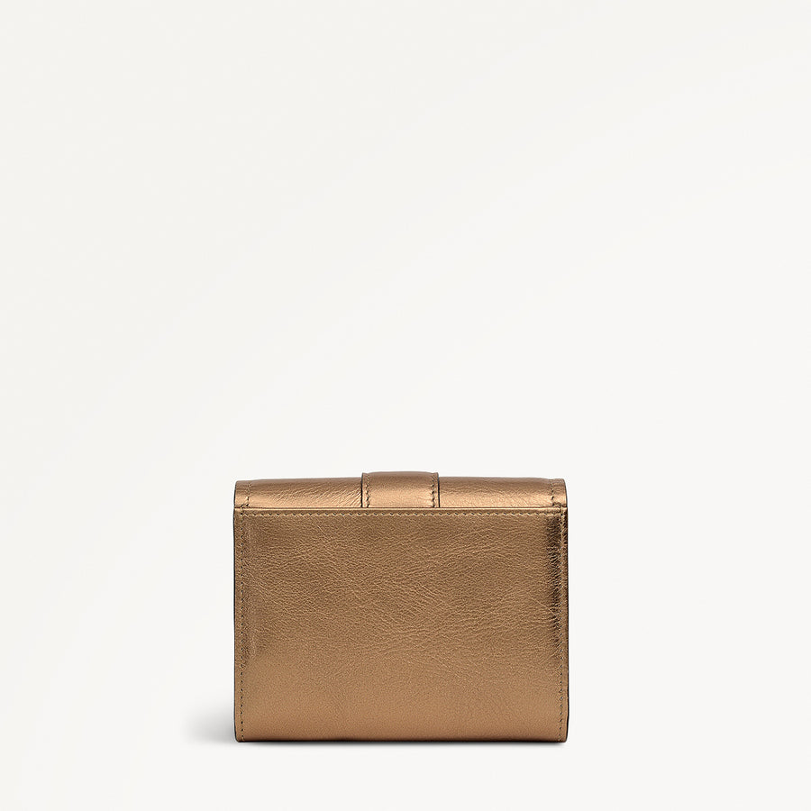 SLOANE MEWS - METALLIC MEDIUM FLAPOVER wallet OLIVE GOLD