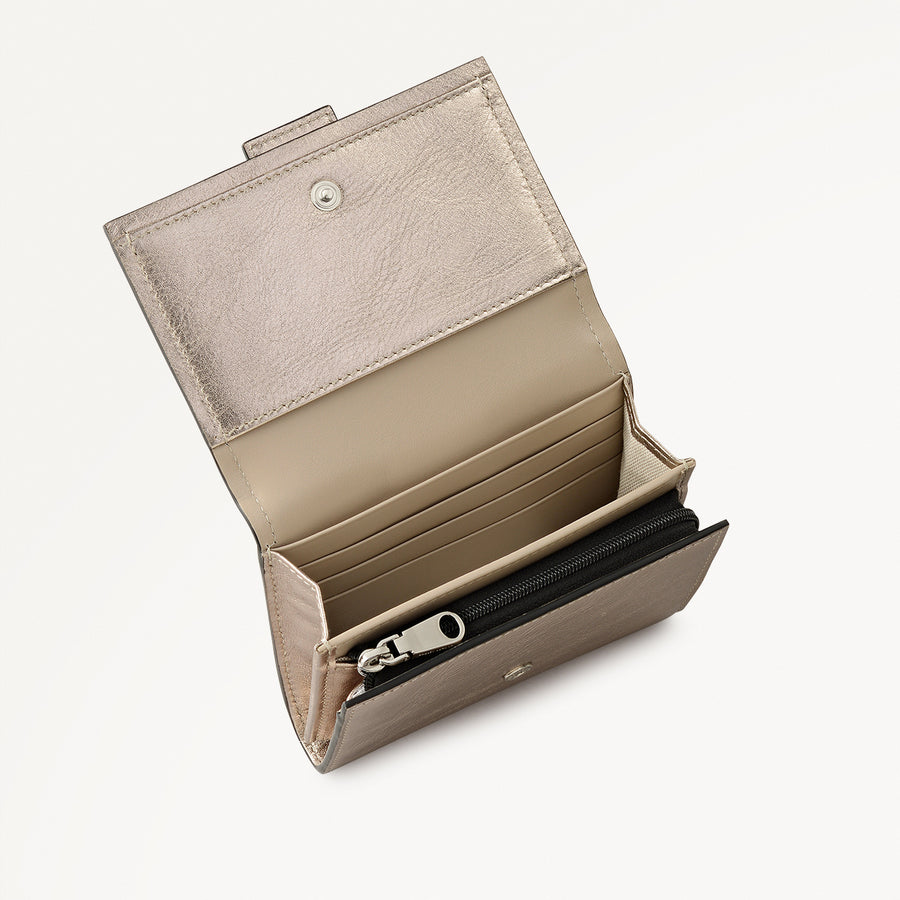 SLOANE MEWS - METALLIC MEDIUM FLAPOVER wallet PYRITE