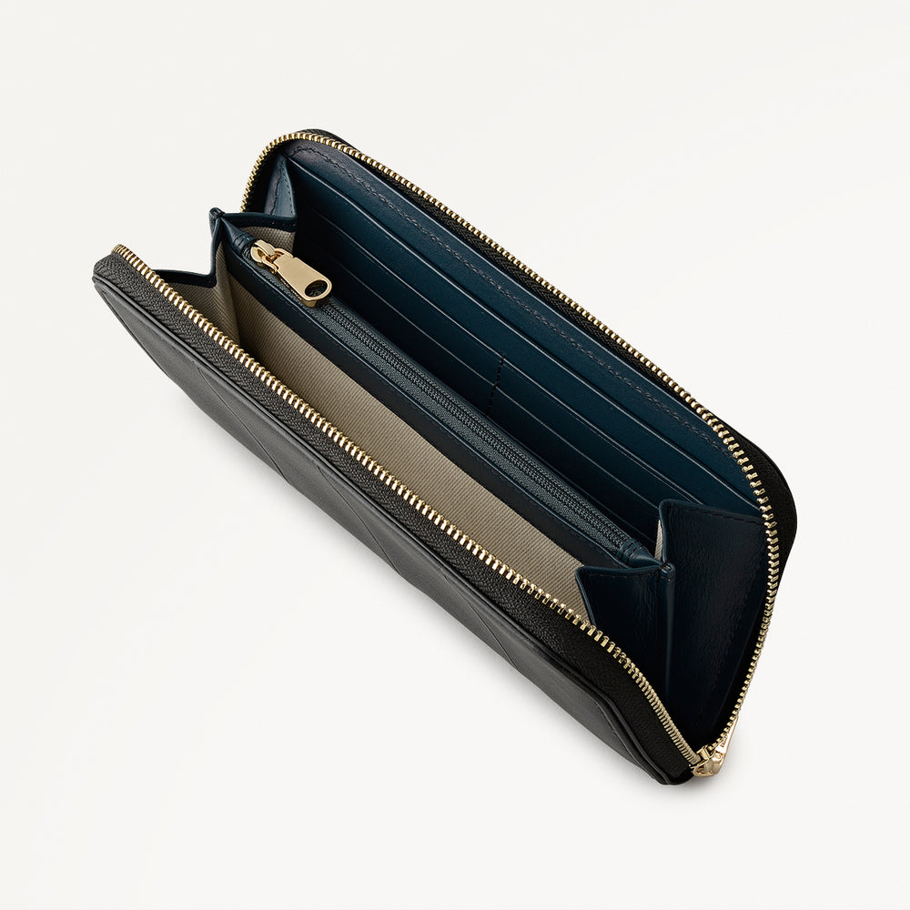 YORK MEWS - PATCHWORK LARGE ZIP AROUND WALLET BLACK