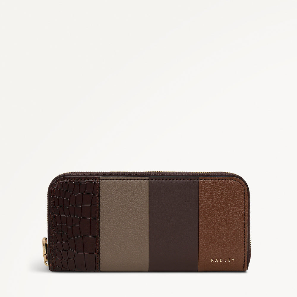 YORK MEWS - PATCHWORK LARGE ZIP AROUND WALLET CHOCOLATE