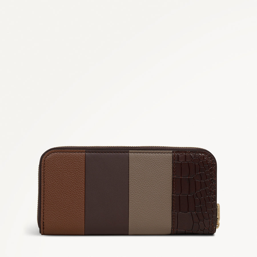 YORK MEWS - PATCHWORK LARGE ZIP AROUND WALLET CHOCOLATE