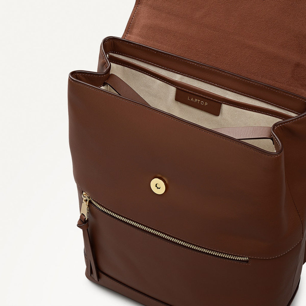 Albion Street Leather Large Ziptop Backpack in Chocolate - 112388