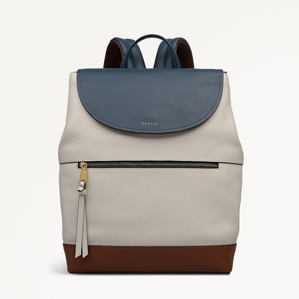 Albion Street Leather Large Ziptop Backpack in Snow - 112389