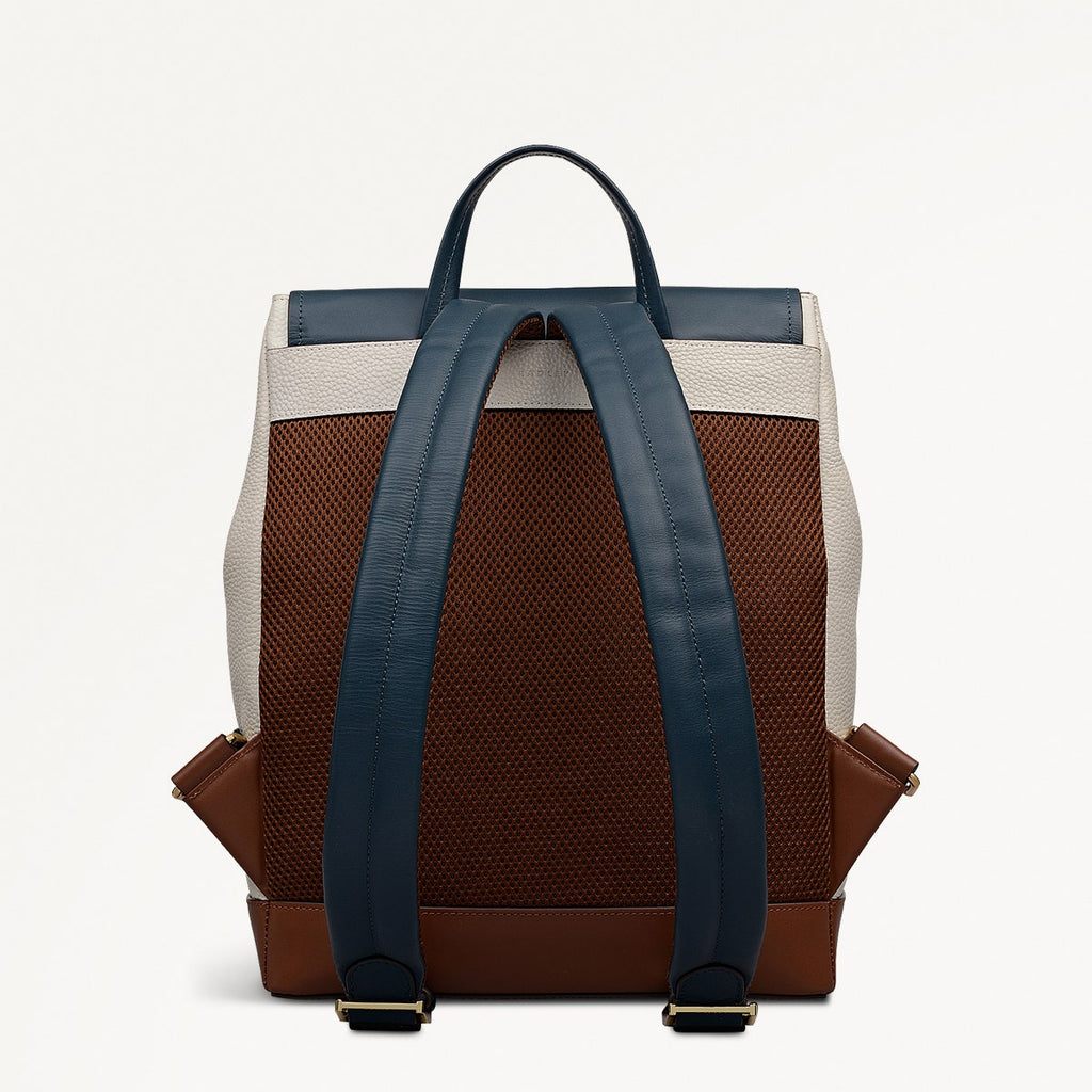 Albion Street Leather Large Ziptop Backpack in Snow - 112389