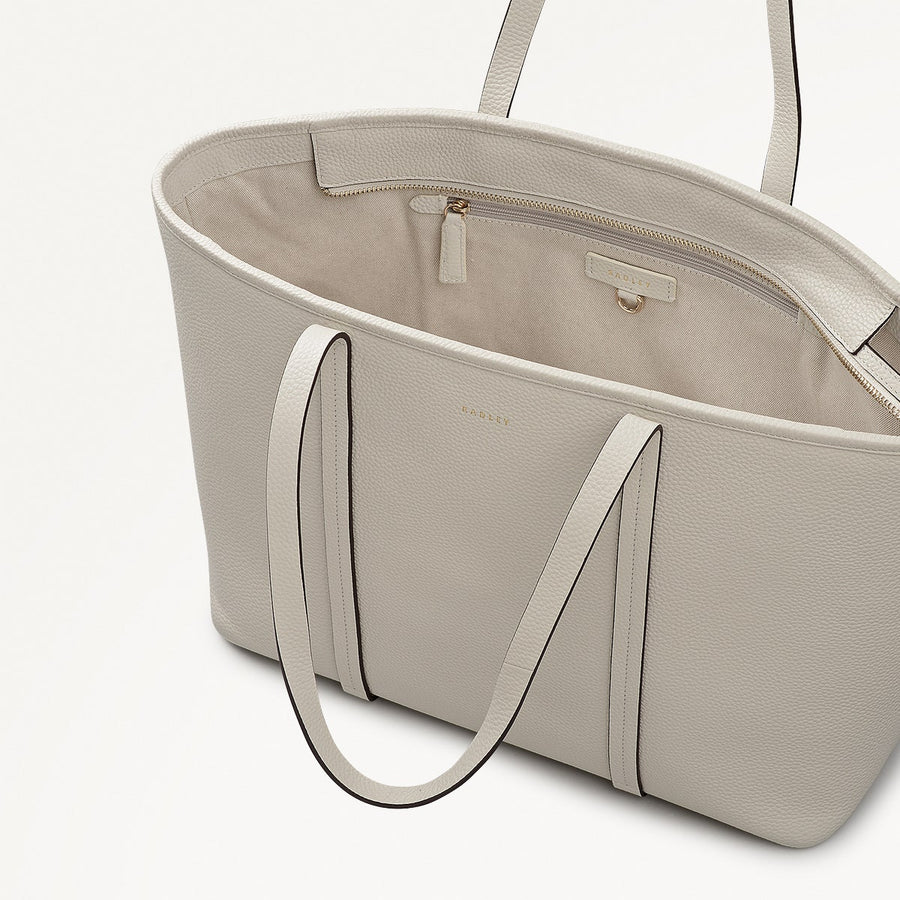 Templeton Place Leather Large Ziptop Tote Bag in Snow - 112394