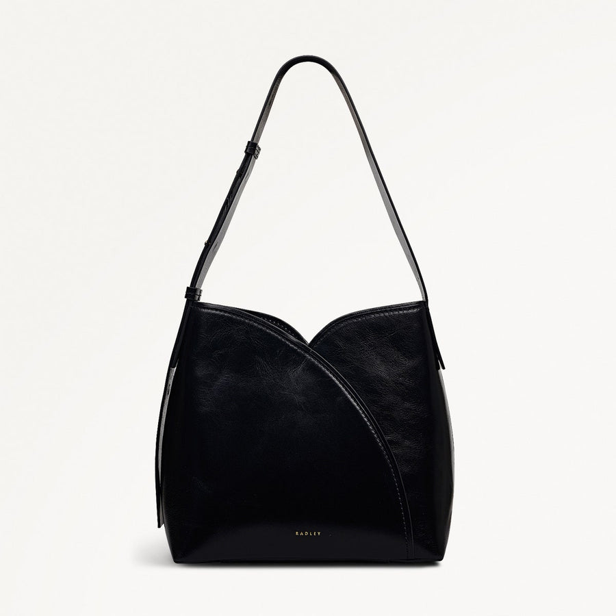 Tulip Street Leather Large Open Top Shoulder Bag in Black - 112406