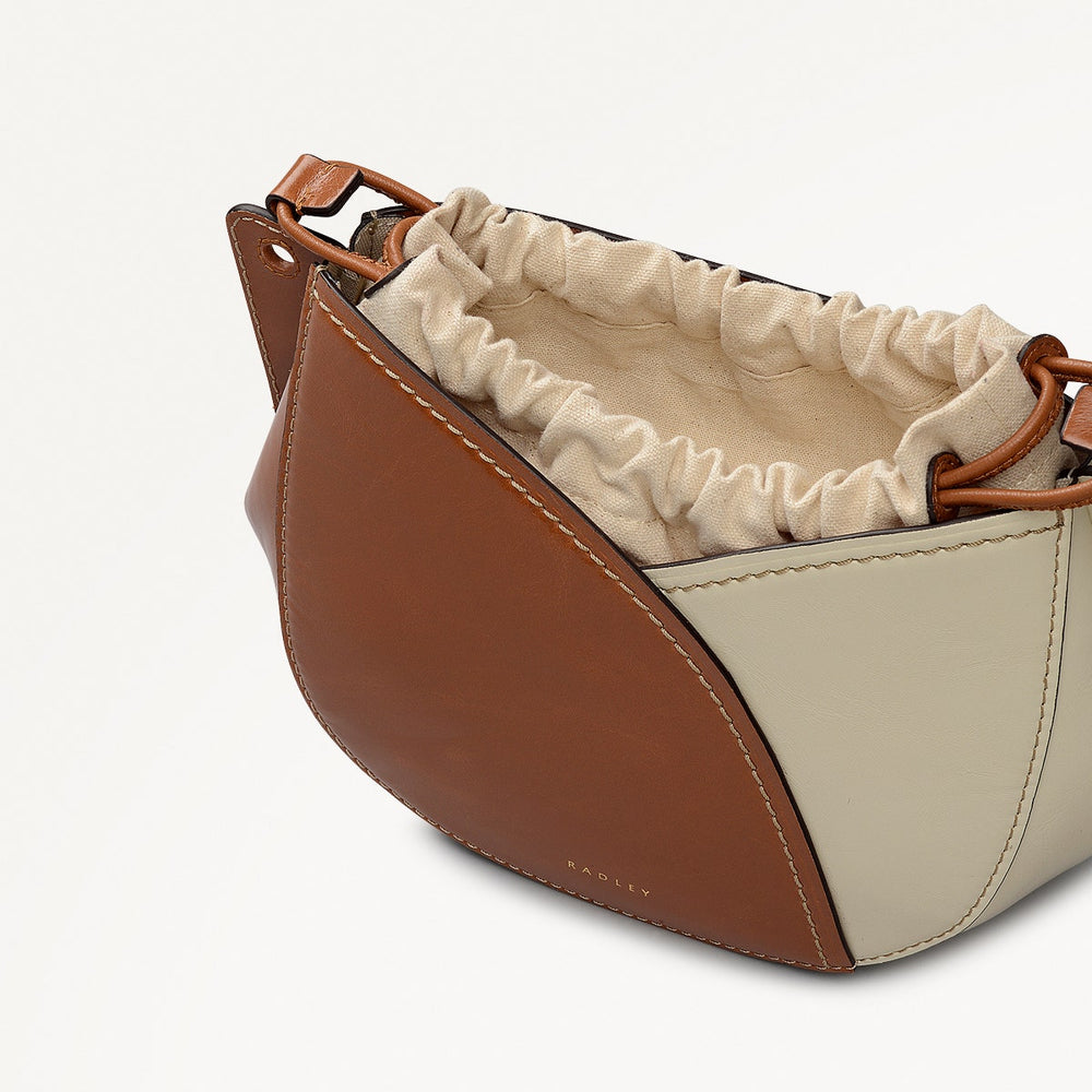 Tulip Street Leather Small Drawstring Cross Body Bag in Toffee - 112408